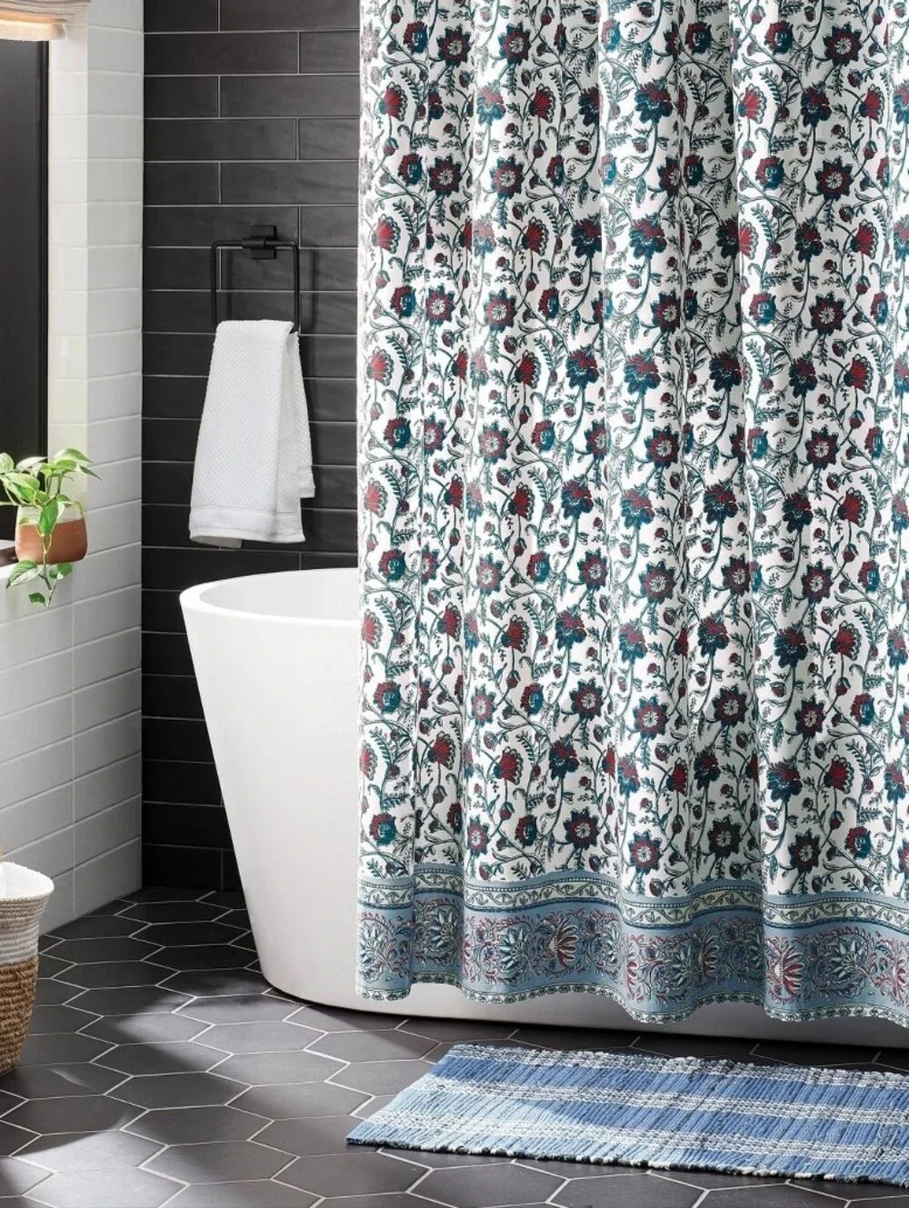 Threshold NWT Floral Block Print Cotton Shower Curtain In Americana 72